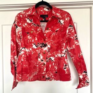Elizabeth Dalton Salmon Coral Denim Style Floral Jacket Size 8
